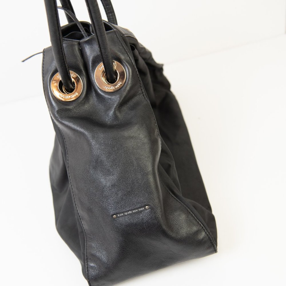 Kate Spade Elsey Shoulder Bag Nylon Purse Leather Trim Drawstring Black - Picture 4 of 10